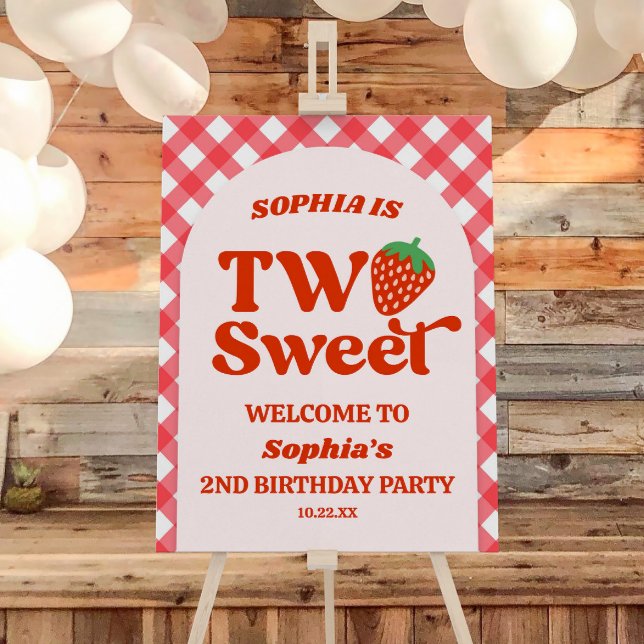 Two Sweet Strawberry Birthday Party Welcome Sign (Creator Uploaded)