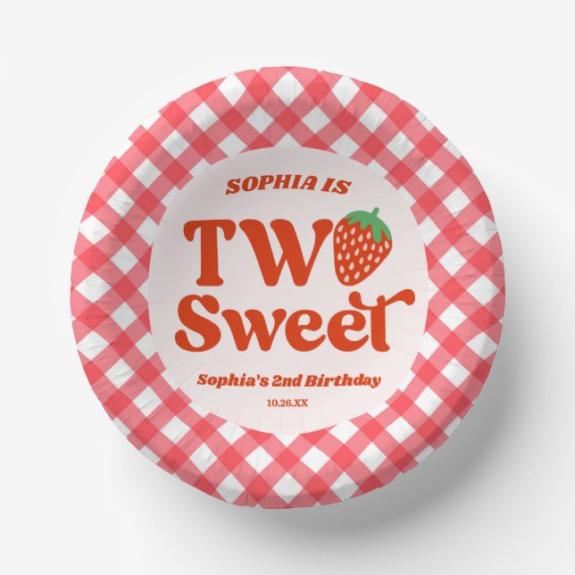 Two Sweet Strawberry Fruit 2nd Birthday Party Paper Bowls (Front)