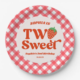 Two Sweet Strawberry Fruit 2nd Birthday Party Paper Plates