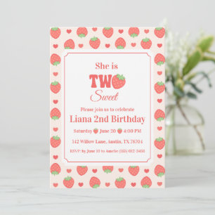 Two Sweet Strawberry Girl’s 2nd Birthday Party Invitation