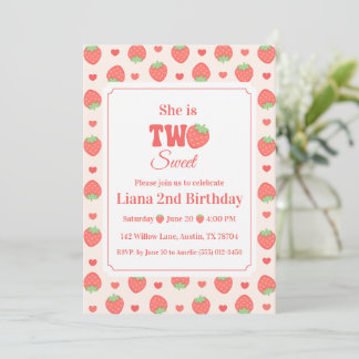 Two Sweet Strawberry Girl’s 2nd Birthday Party Invitation