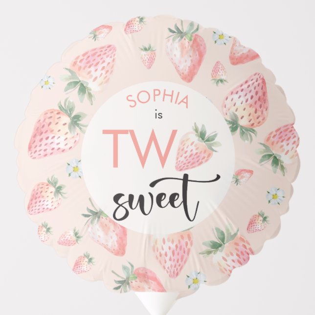 Two sweet strawberry kids birthday balloon (Front)
