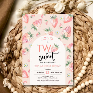 Two sweet strawberry kids birthday invitation