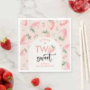 Two sweet strawberry kids birthday napkins