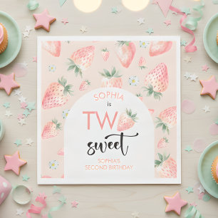 Two sweet strawberry kids birthday napkins