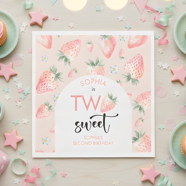 Two sweet strawberry kids birthday napkins (Creator Uploaded)
