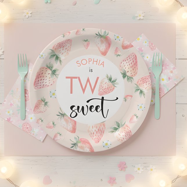 Two sweet strawberry kids birthday paper plates (Creator Uploaded)