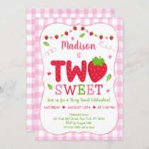 Two Sweet Strawberry Pink Green Birthday Invitation