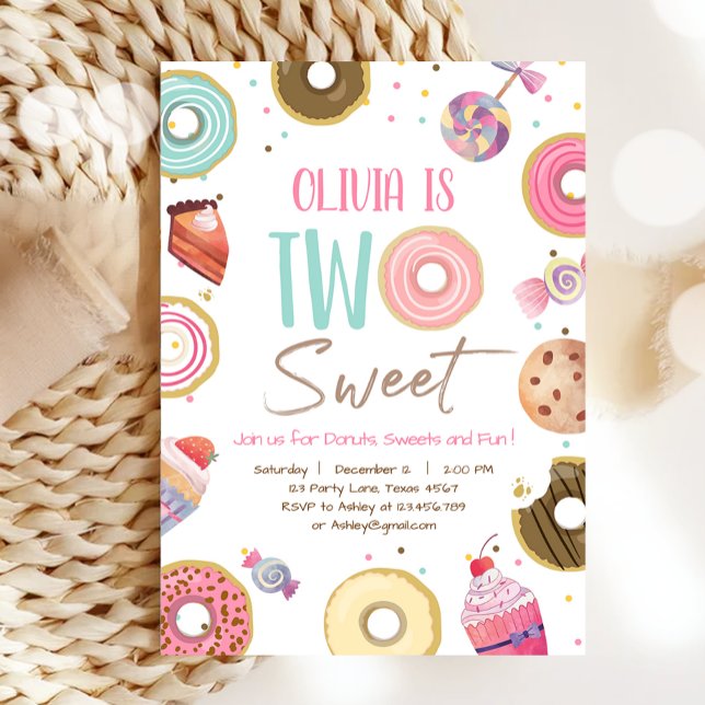 Two Sweet Sweets Candy Donut Girl Second Birthday Invitation (Creator Uploaded)