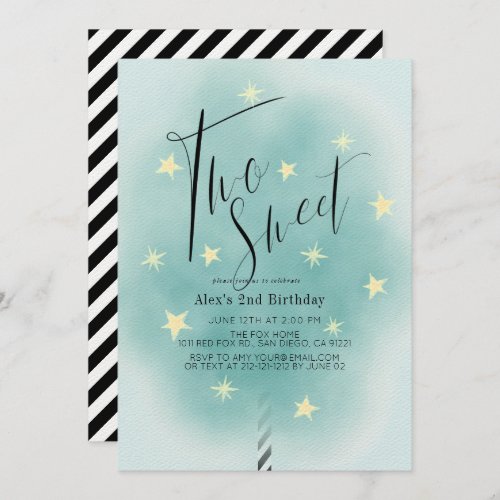 Two Sweet Teal Cotton Candy Boy 2nd Birthday Invitation