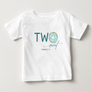 Two Sweet Teal Frosted Donut Girl's 2nd Birthday Baby T-Shirt