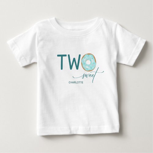 Two Sweet Teal Frosted Donut Girls 2nd Birthday Baby T_Shirt
