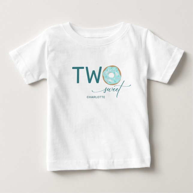 Two Sweet Teal Frosted Donut Girl's 2nd Birthday Baby T-Shirt (Front)