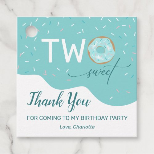 Two Sweet Teal Frosting Girls Birthday Thank You  Favor Tags