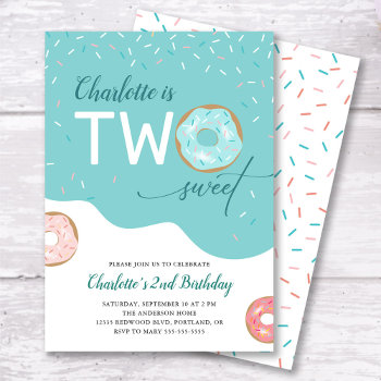 Two Sweet Teal Girls 2nd Birthday Invitation by daisylin712 at Zazzle