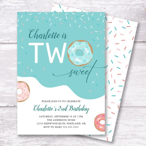 Two Sweet Teal Girls 2nd Birthday Invitation