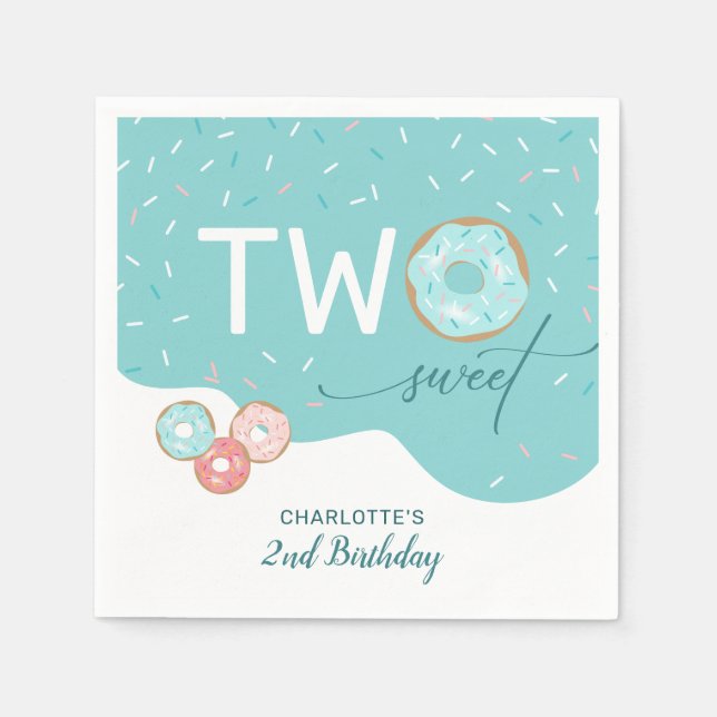 Two Sweet Teal Girls 2nd Birthday Party  Napkins (Front)