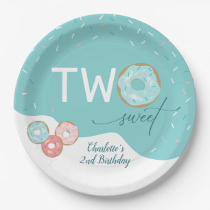 Two Sweet Teal Girls 2nd Birthday Party Paper Plates