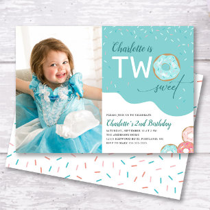 Two Sweet Teal Girls 2nd Birthday Photo Invitation