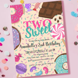 Two Sweet Treats Cute Kids Second Birthday Invitation