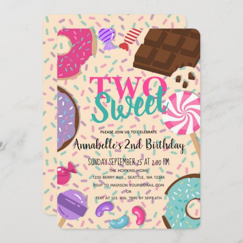 Two Sweet Treats Kids Second Birthday Invitation