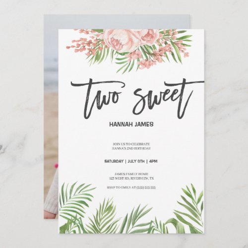 Two Sweet Tropical Flowers 2nd Birthday Invitation