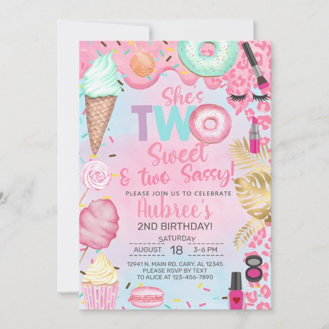 Two Sweet Two Sassy girl 2nd birthday invitation. Invitation (Front)