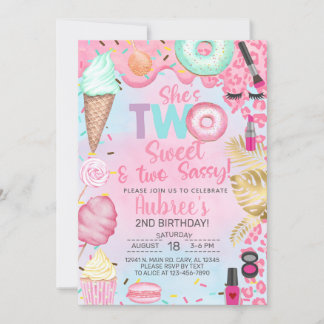 Two Sweet Two Sassy girl 2nd birthday invitation. Invitation