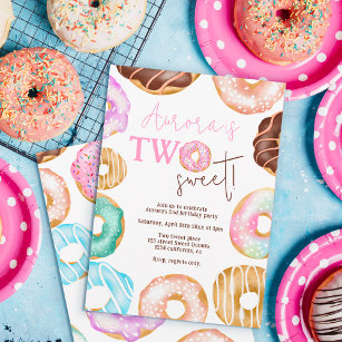 Two Sweet watercolor cute donuts 2nd birthday Invitation