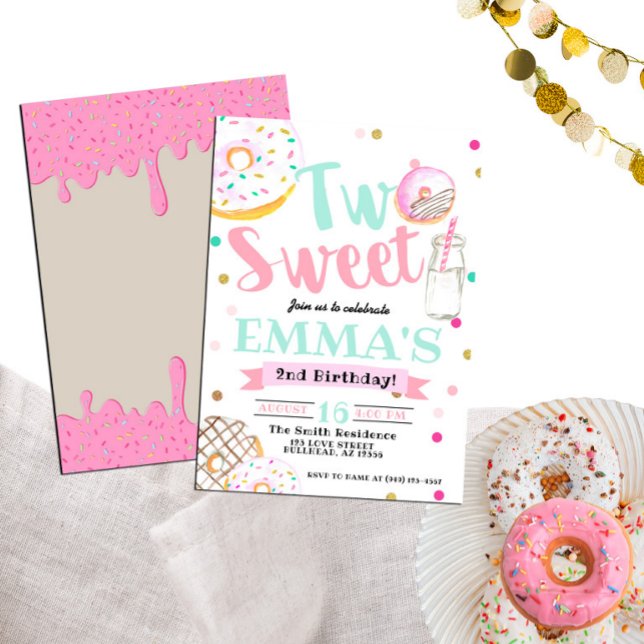 Two Sweet Watercolor Donut 2nd Birthday Invitation (Creator Uploaded)