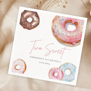 Two Sweet Watercolor Donut 2nd Birthday Napkins