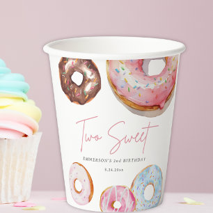 Two Sweet Watercolor Donut 2nd Birthday Paper Cups