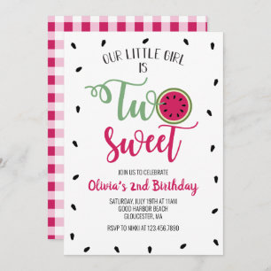 Two Sweet Watermelon 2nd Birthday Invitation