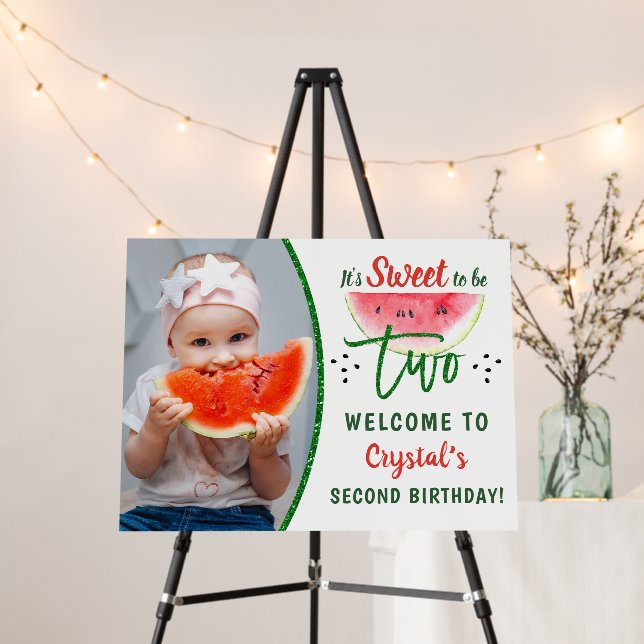 Two Sweet Watermelon 2nd Birthday Welcome Photo Foam Board (In Situ (Stand))