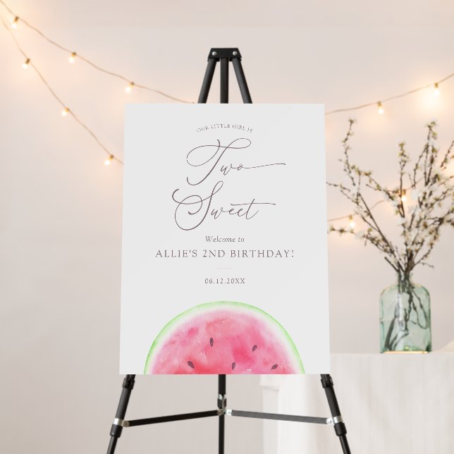 Two Sweet Watermelon 2nd Birthday Welcome Sign (In Situ (Stand))