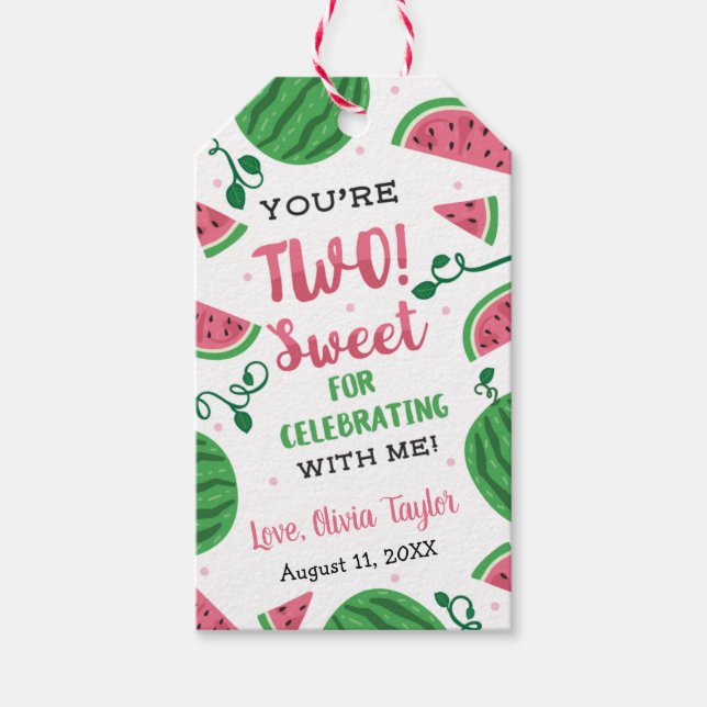Two Sweet Watermelon Birthday Favor Tag (Front)