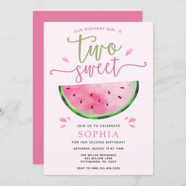 Two Sweet Watermelon Birthday Invitation (Front/Back)