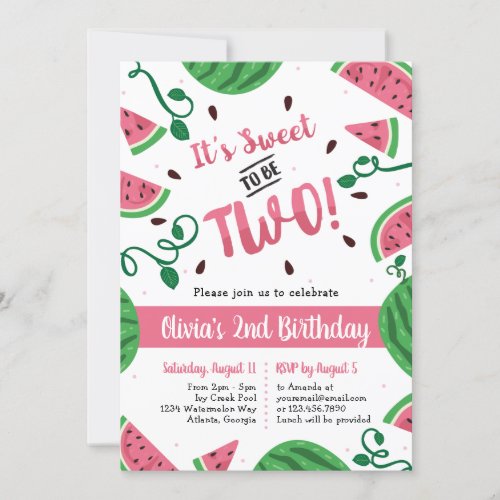 Two Sweet Watermelon Birthday Party Invitation