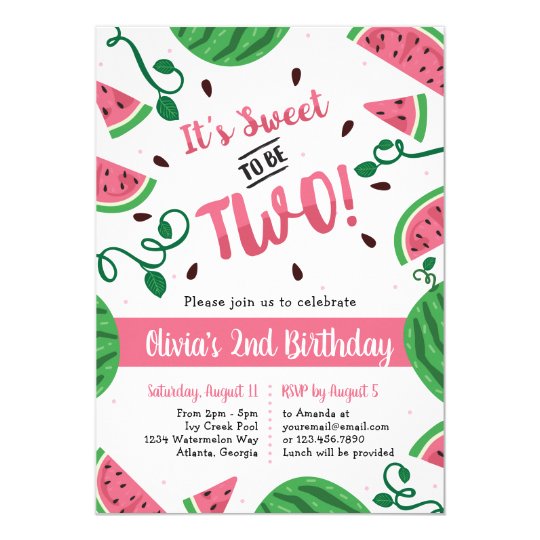 two sweet watermelon birthday party invitation zazzle com