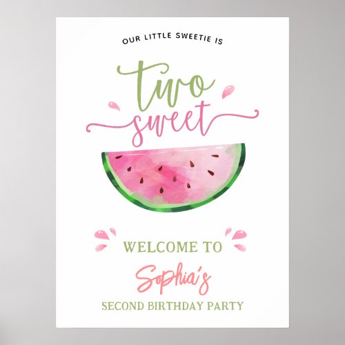 Two Sweet Watermelon Birthday Welcome Poster