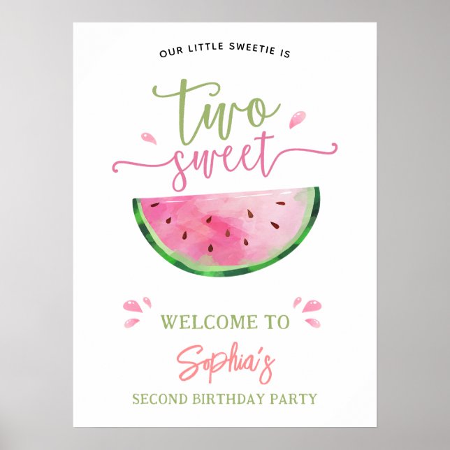 Two Sweet Watermelon Birthday Welcome Poster (Front)
