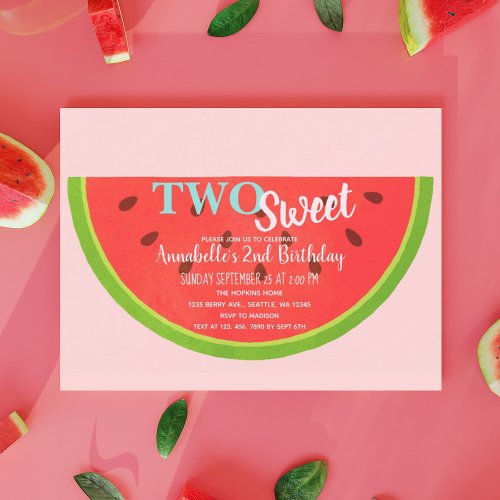 Two Sweet Watermelon Kids Second Birthday Invitation