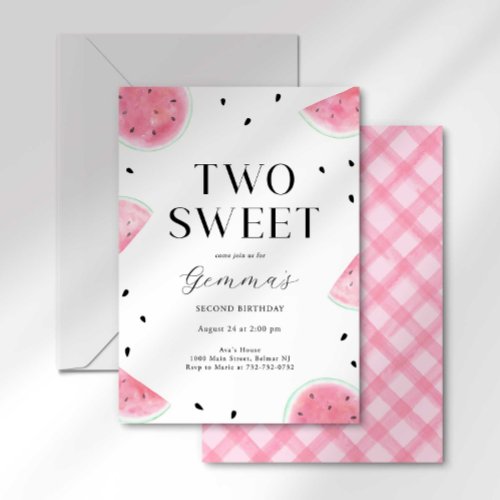 Two Sweet Watermelon Second Birthday Invitation