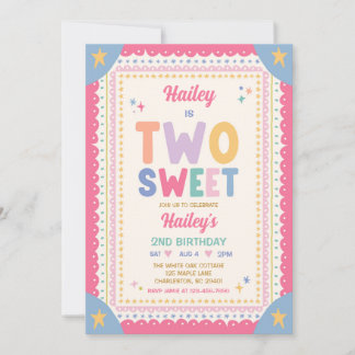 Two Sweet Whimsical Girl 2nd Birthday Party Invitation