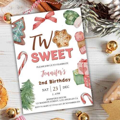 Two Sweet Winter Christmas 2nd Birthday Invitation