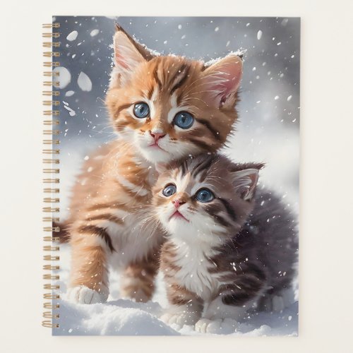 Two Tabby Kittens Playing in Snow Winter Planner