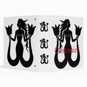 Two-Tail Mermaid Silhouette Thunder_Cove 3 Ring Binder