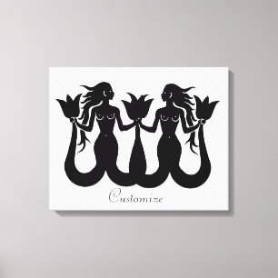 Two-Tail Mermaid Silhouette Thunder_Cove Canvas Print