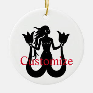 Two Tail Mermaid Silhouette Thunder_Cove Ceramic Ornament