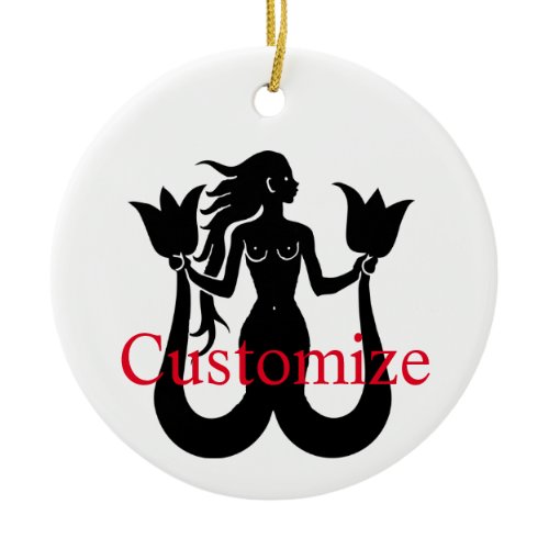 Two Tail Mermaid Silhouette Thunder_Cove Ceramic Ornament